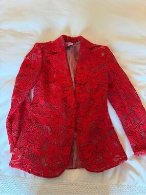Mango Capsule - Red Lace Blazer Jacket - Women's Tailored Coat